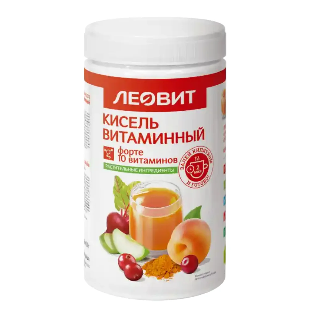 Кисель "Витаминный Форте" "Леовит" спец. продукт диетического профилактического питания 400г банка №1