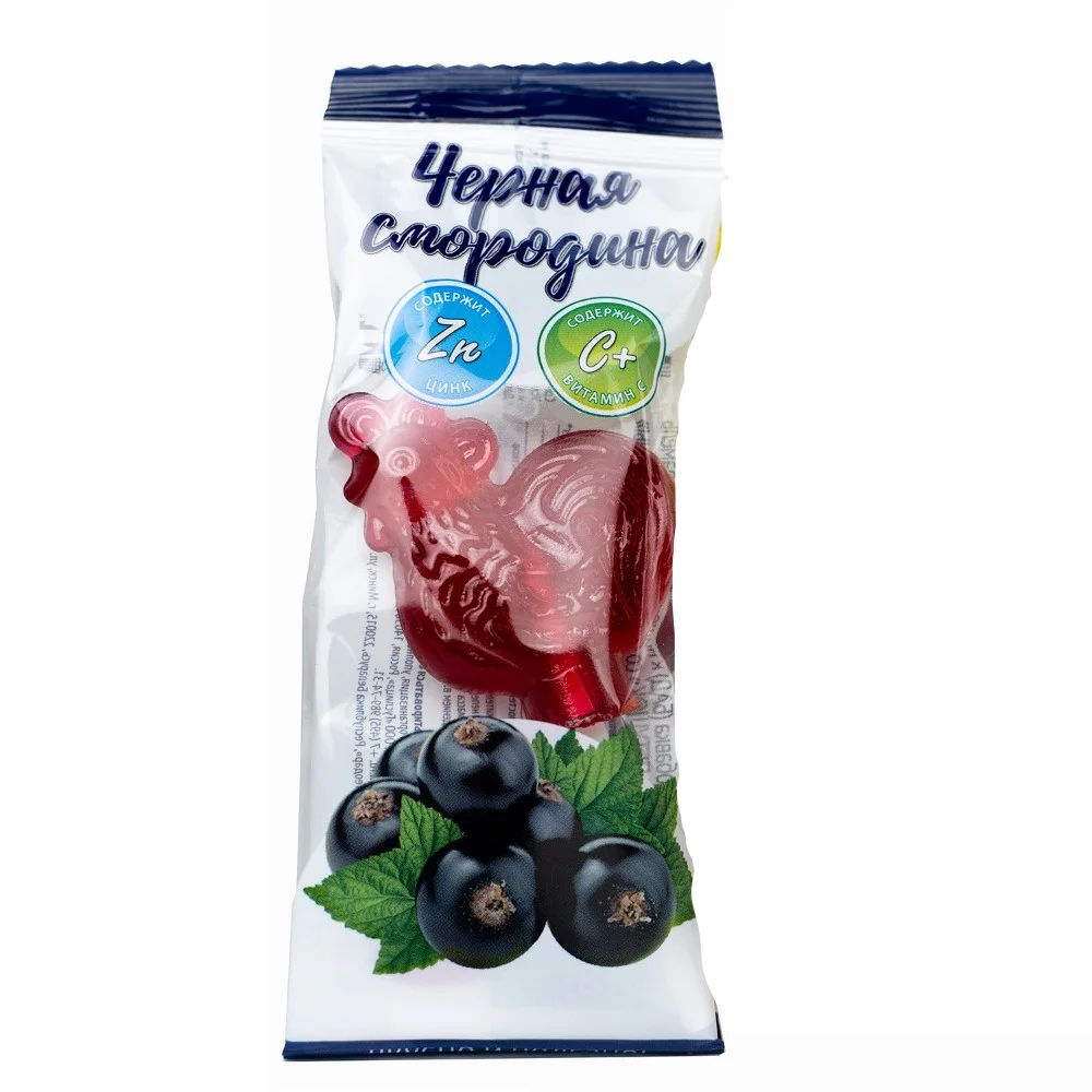 Карамель леденцовая с цинком и витамином С "Петушок" БАД со вкусом черной смородины 17г №1