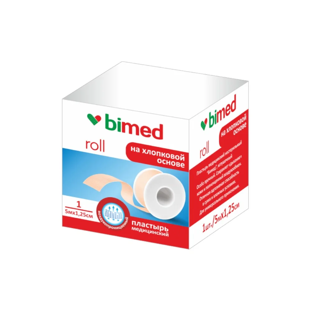 Пластырь "Бимед" медицинский катушечный хлопковая основа, цвета кожи 5м 1,25см №1