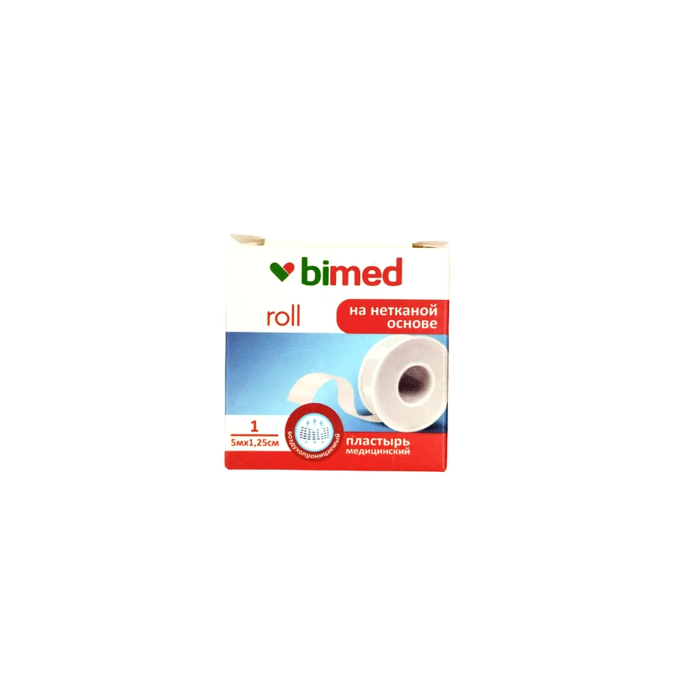 Пластырь "Бимед" медицинский катушечный нетканая основа, белого цвета 5м 1,25см №1