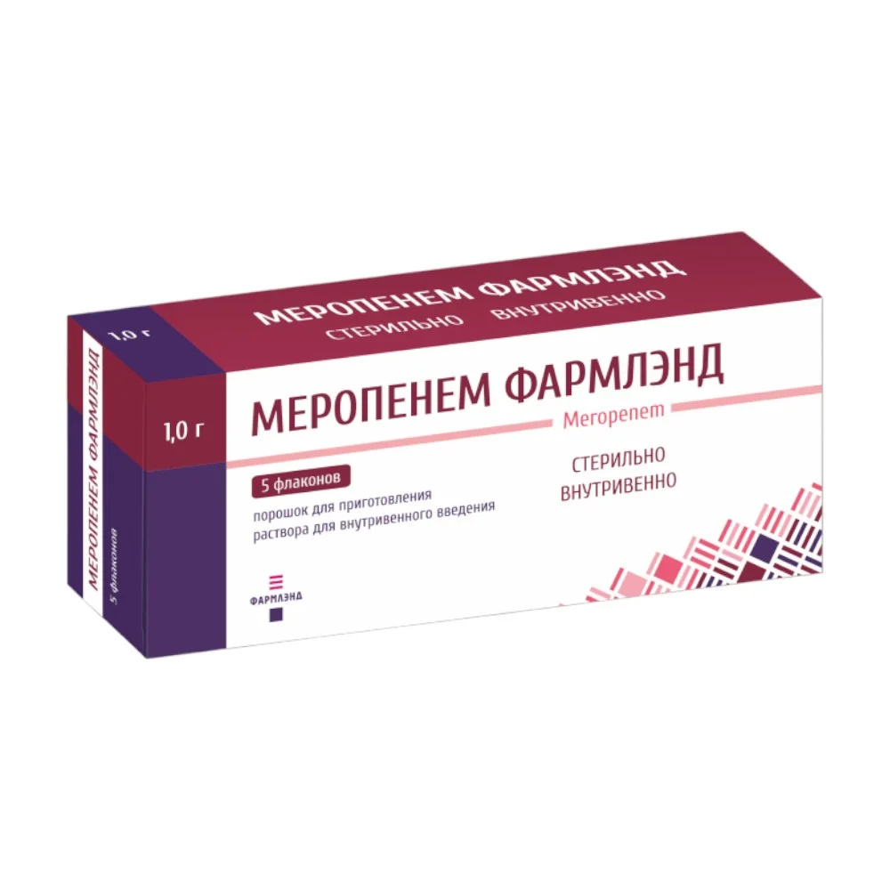 Меропенем Фармлэнд пор-к для инъекций в/в 1 000мг флакон №5