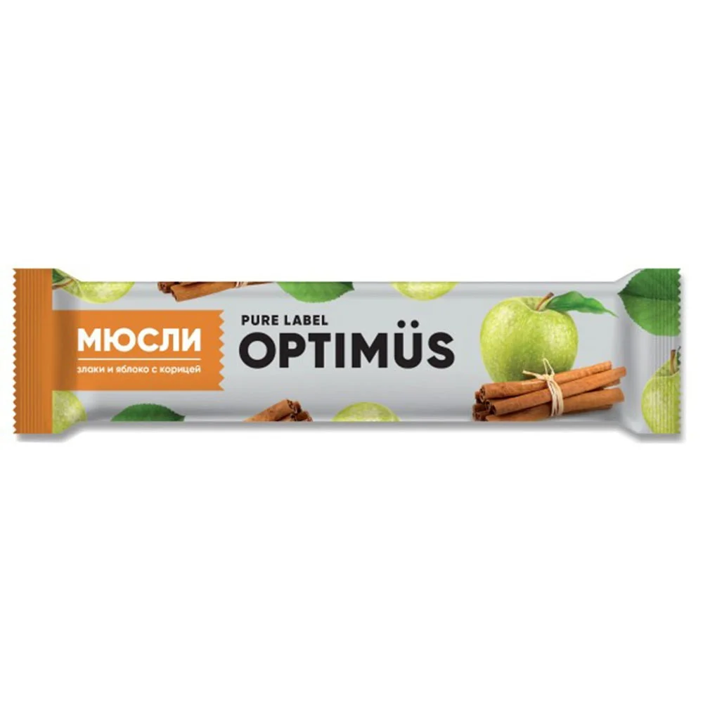 Батончик-мюсли Optimus злаки и яблоко с корицей 25г №1