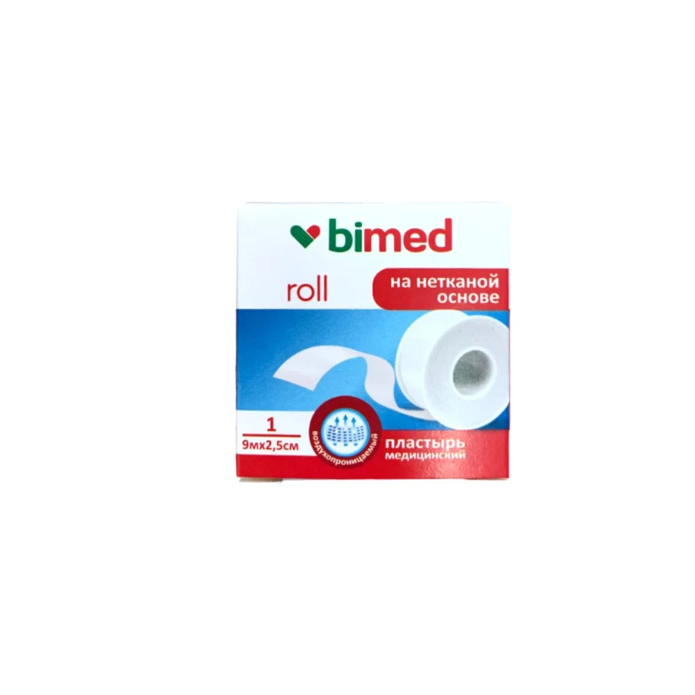 Пластырь "Бимед" медицинский катушечный нетканая основа, белого цвета 9м 2,5см №1