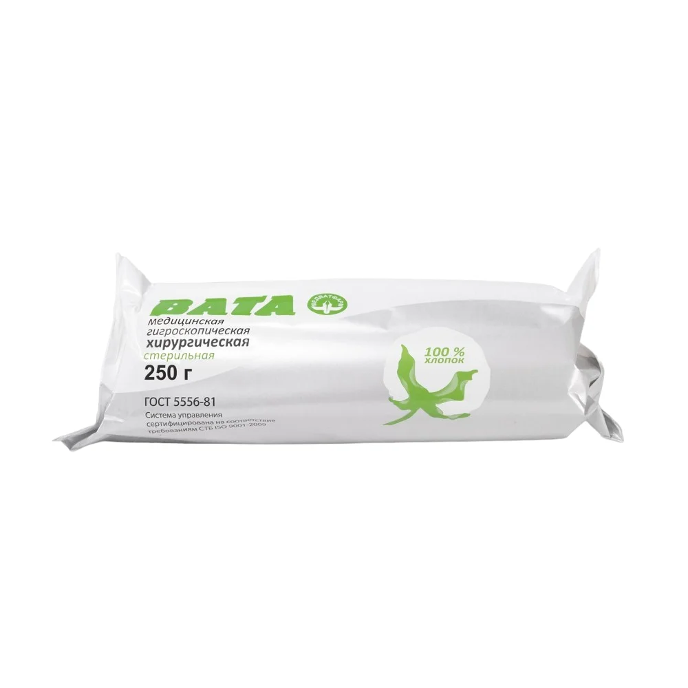 Вата мед. гигроскопич. хирургич. стерильн. 250г упаковка №1