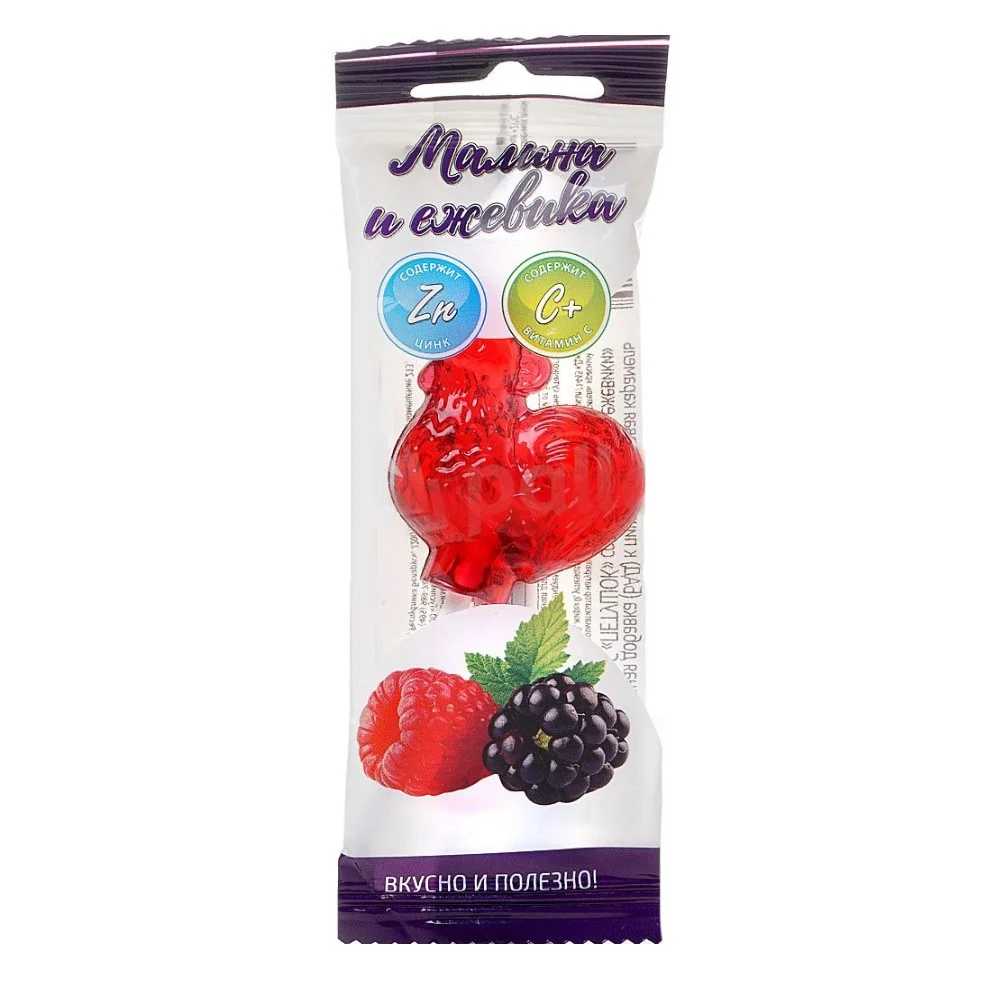 Карамель леденцовая с цинком и витамином С "Петушок" БАД со вкусом малины и ежевики 17г №1