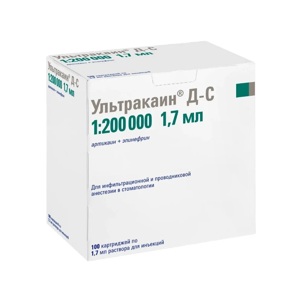 Ультракаин Д-С р-р для инъекций 40мг/мл 0,006мг/мл 1,7мл картридж №100