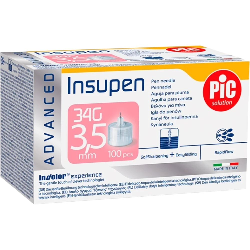 Игла для шприц-ручки Pic solution Insupen Advanced 34G (0,18*3,5 mm) №100