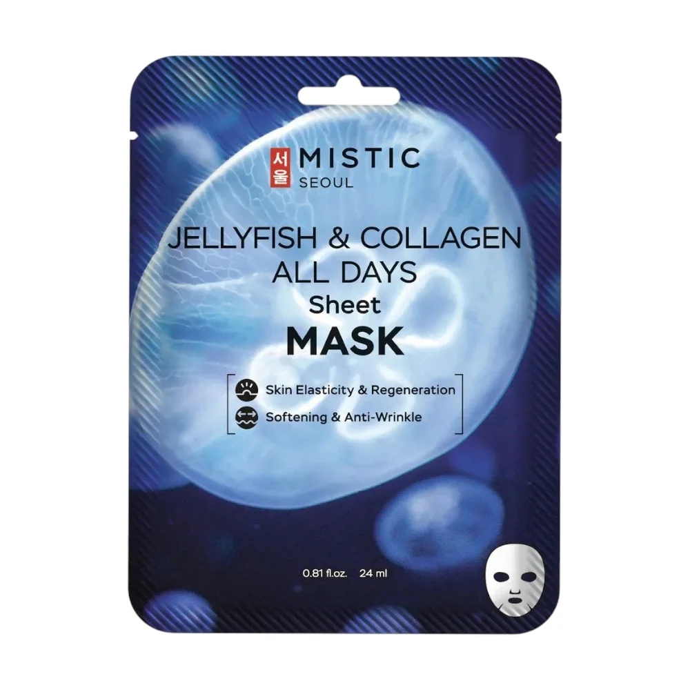 Маска для лица Mistic тканевая с коллагеном медузы Jellyfish Collagen All Days Sheet mask 24мл №1
