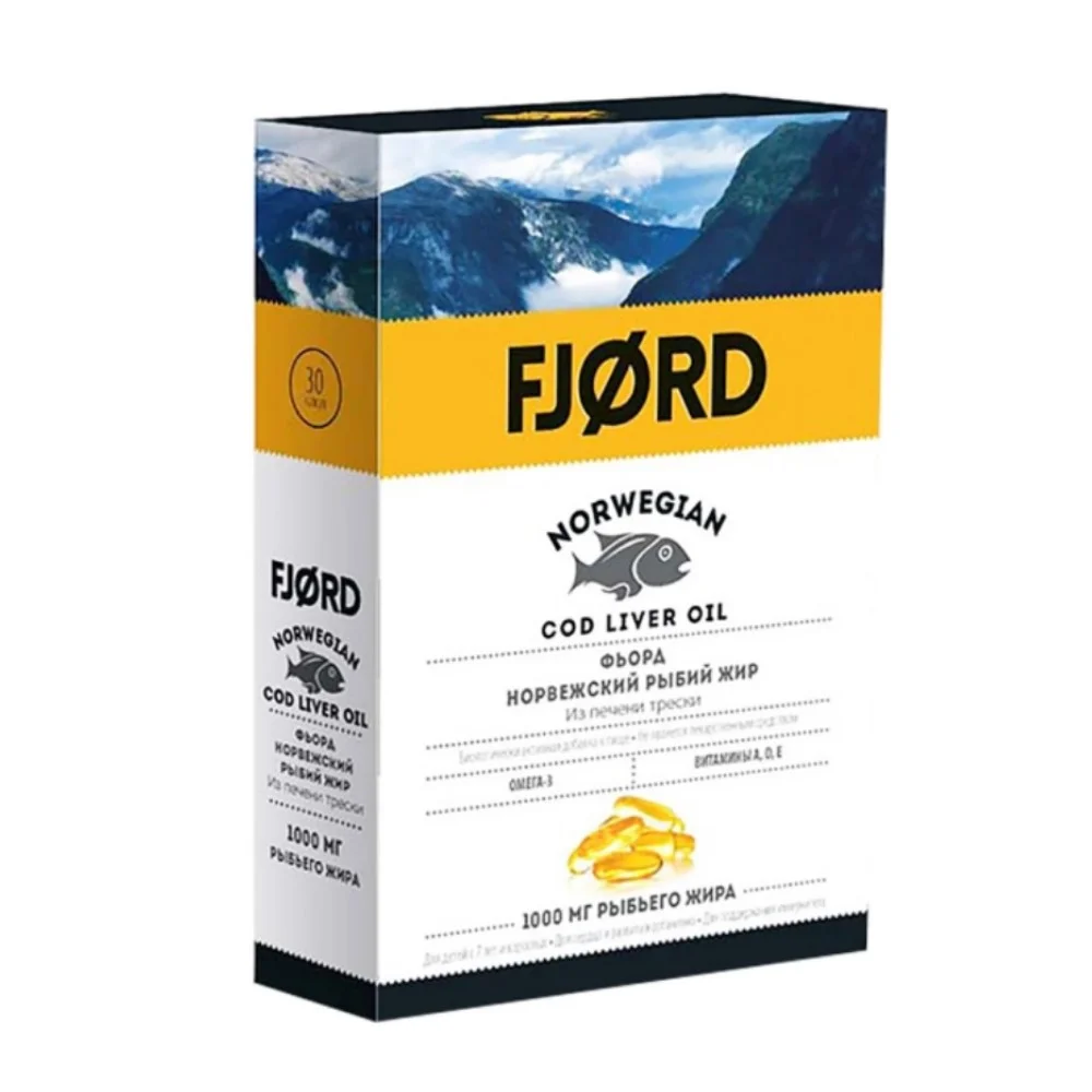 Фьорд Норвежский рыбий жир из печени трески БАД капсулы упаковка №30