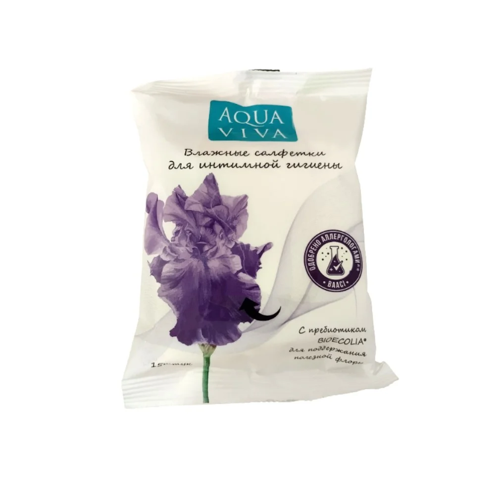 Салфетки влажные для интимной гигиены Aqua Viva с пребиотиком Bioecolia и молочной к-той №15