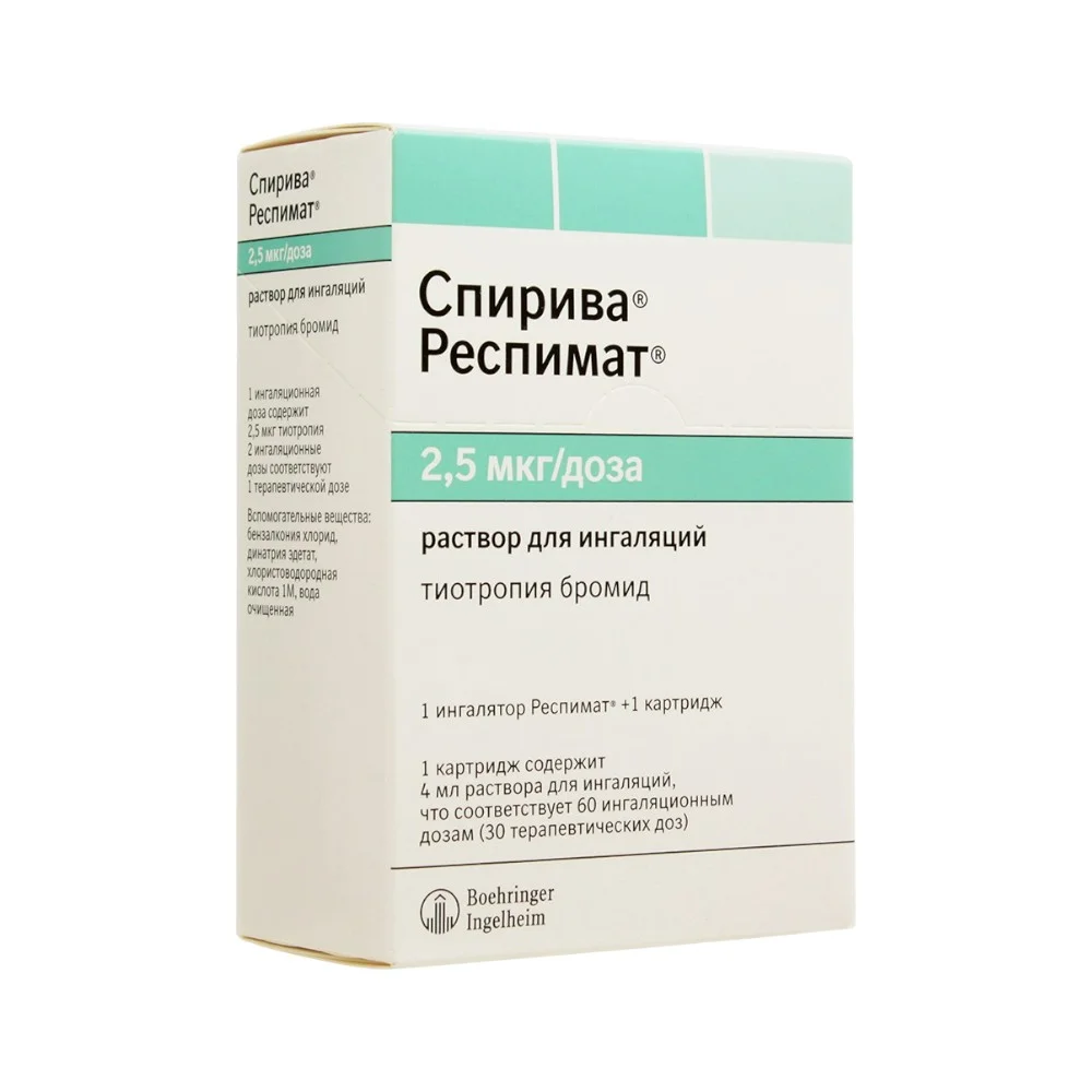 Спирива Респимат р-р для ингаляций 2,5мкг/доз 60доз картридж в к-те с ингалятором Респимат №1