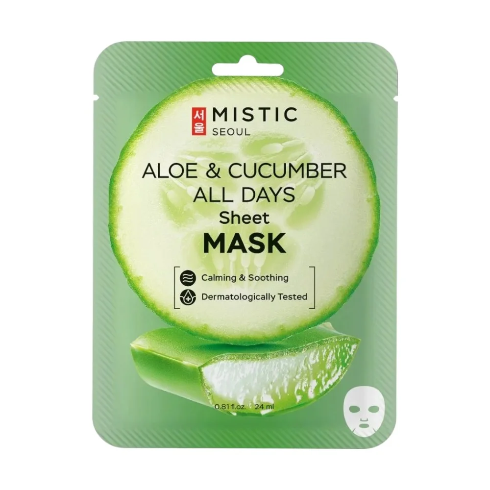 Маска для лица Mistic тканевая с экстрактами огурца и алоэ Aloe & Cucumber All Days Sheet mask 24мл №1