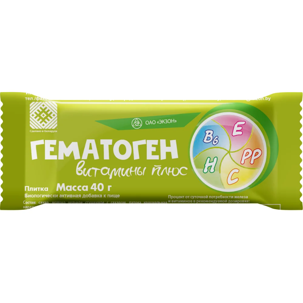 Гематоген витамины плюс БАД плитка 40г №1