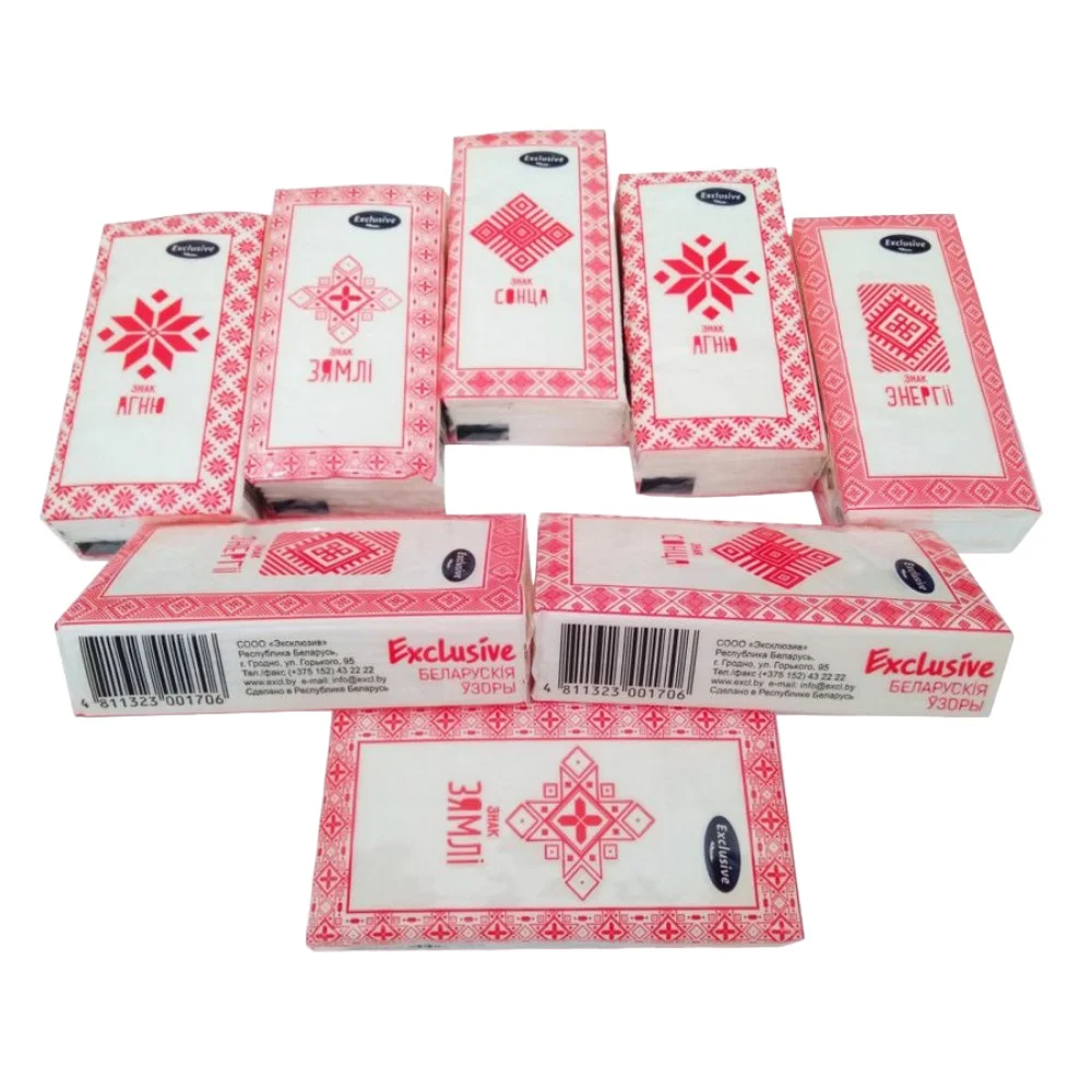 Платочки универсальные гигиенические трехслойные неароматизированные Беларускiя узоры упаковка №10