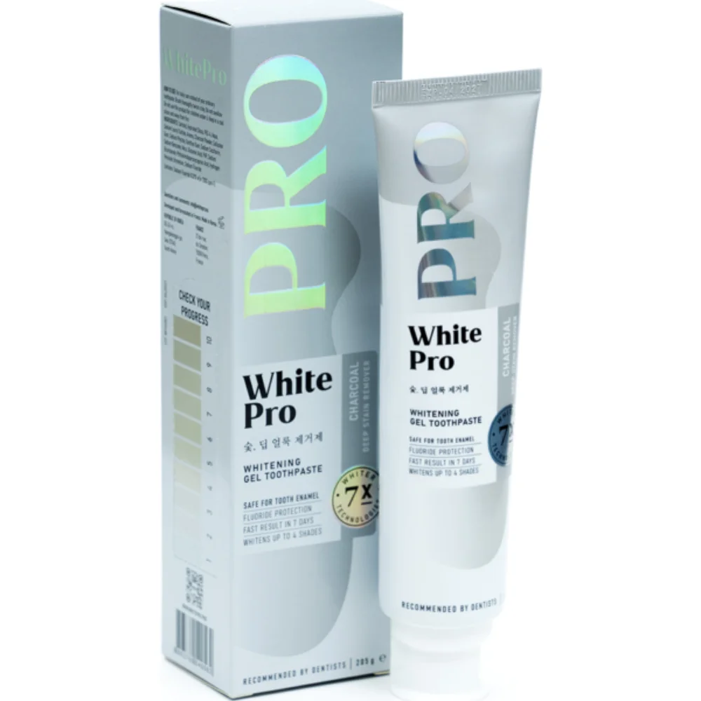 Зубная паста White Pro отбеливающая гелевая с древесным углем против глубоких пятен на эмали 205г №1