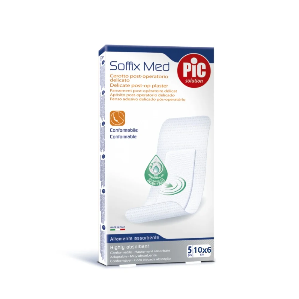Пластырь Soffix Med послеоперационный адаптивный с антибактериальной подушечкой для чувствит. кожи стерильн. 10см 6см №5