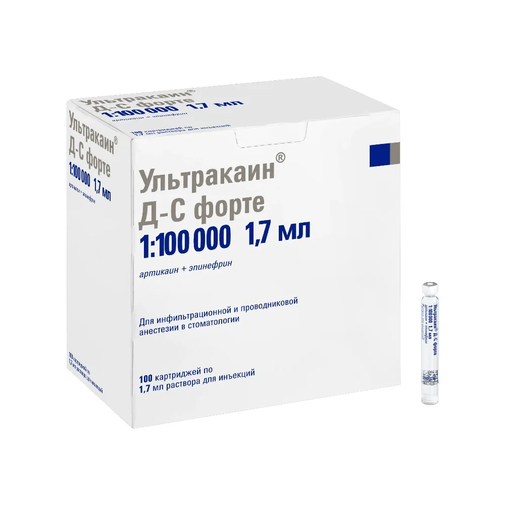 Ультракаин Д-С Форте р-р для инъекций 40мг/мл 0,012мг/мл 1,7мл картридж №100