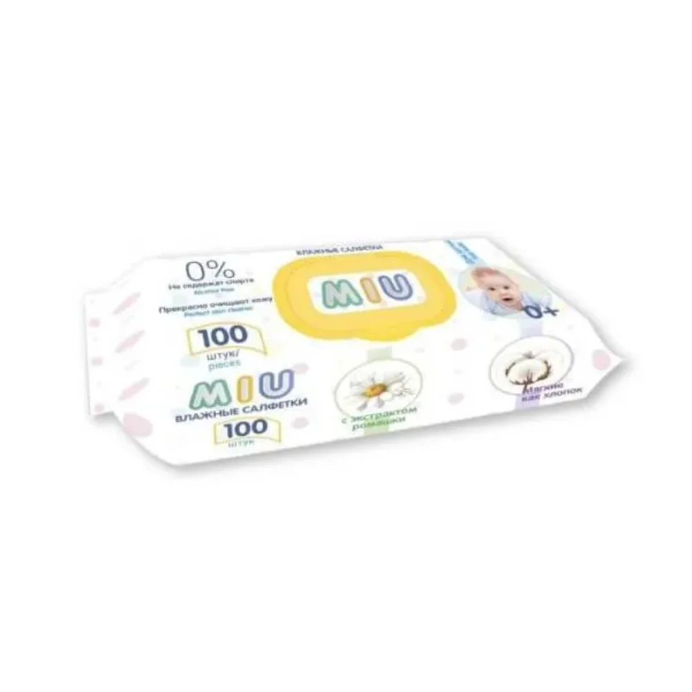 Салфетки детские влажные MIU с экстрактом ромашки №100