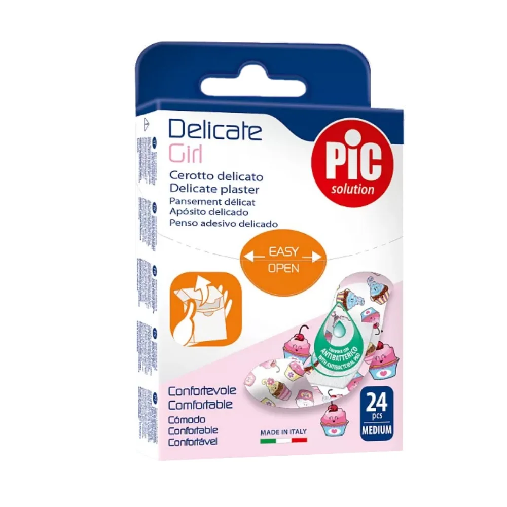Пластырь Delicate с антибактериальной подушечкой для чувствительной кожи Girl для детей 19мм 72мм №24