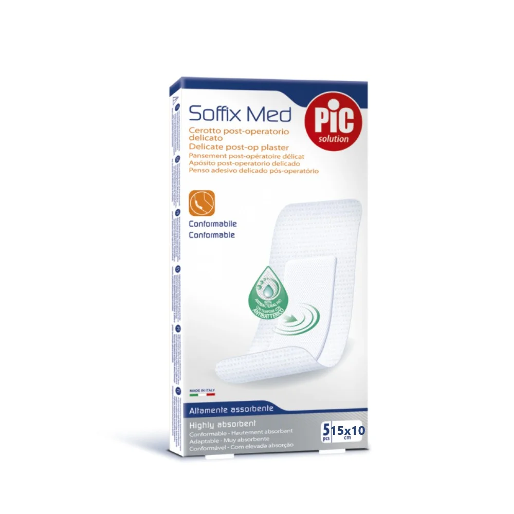 Пластырь Soffix Med послеоперационный адаптивный с антибактериальной подушечкой для чувствит. кожи стерильн. 15см 10см №5