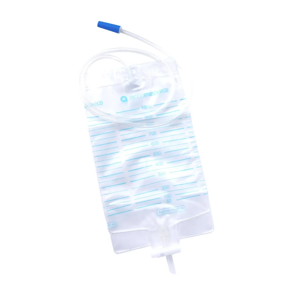Мочеприемник прикроватный длина трубки 90см с НК, с градуировкой, с краном д/слива, без фикс. ремней без крепления, стерильн. 1,5л №1