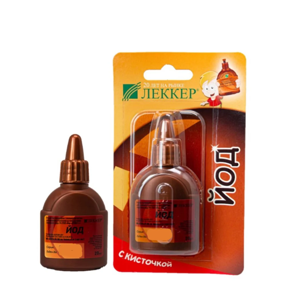 Леккер+ Йод УПКП устр-во полимерное с полимерной кистью для хранения и нанесения спирт. р-ра йода 5% 20мл №1