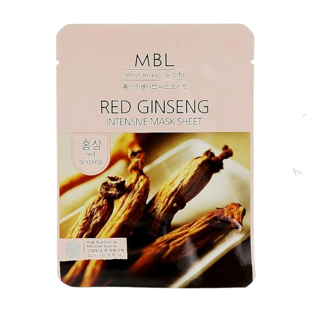 Маска для лица MBL тканевая интенсивная с экстрактом красного женьшеня 23мл №1