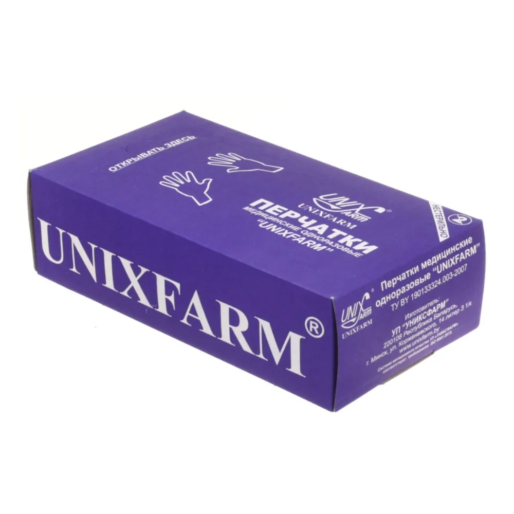 Перчатки UNIXFARM смотровые нитриловые непудренные н/ст. р. L упаковка №100