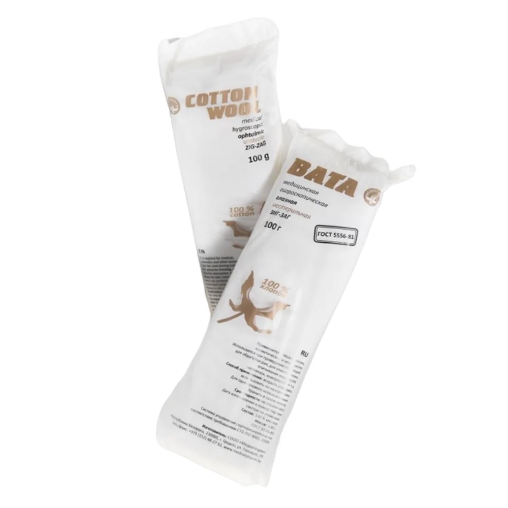Вата мед. гигроскопич. глазная нестерильн. 100г упаковка "зиг-заг" №1