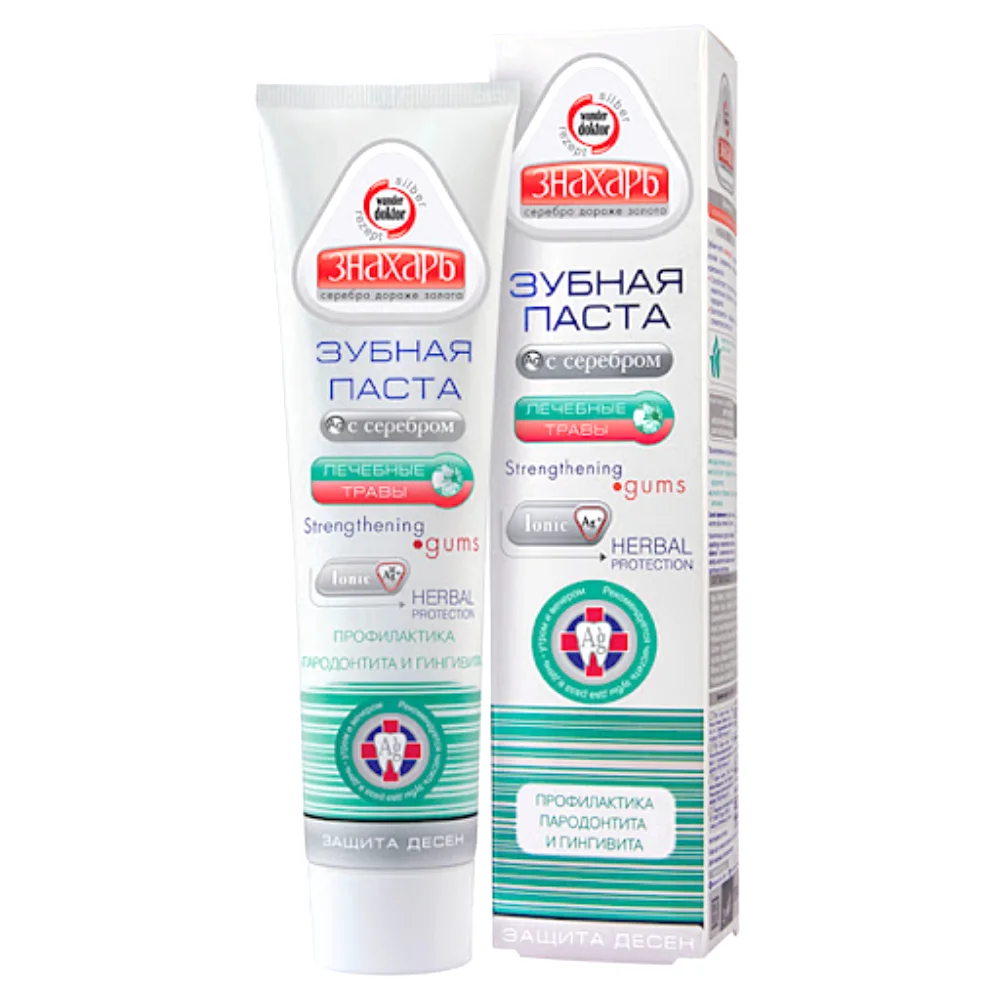 Зубная паста "Знахарь" с серебром профилактика пародонтита и гингивита 124г №1
