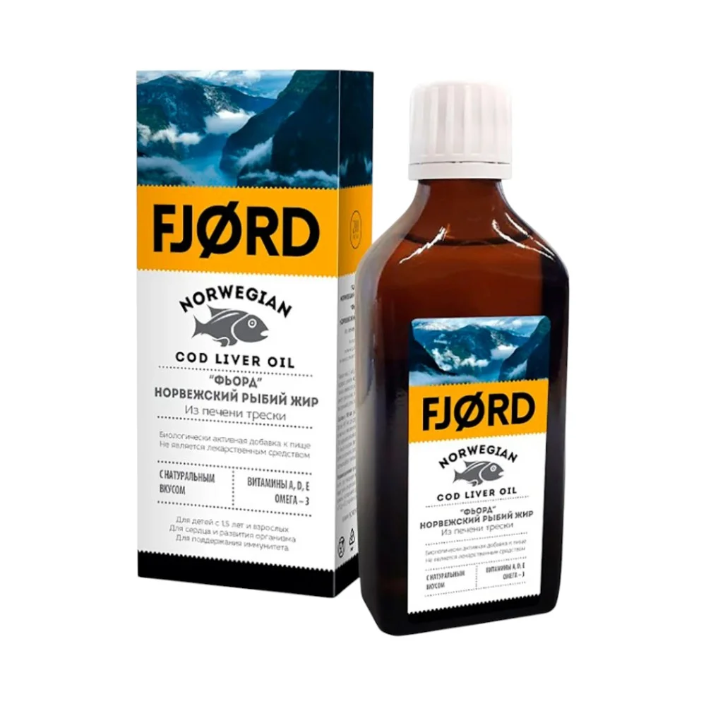 Фьорд Норвежский рыбий жир из печени трески БАД 200мл флакон №1
