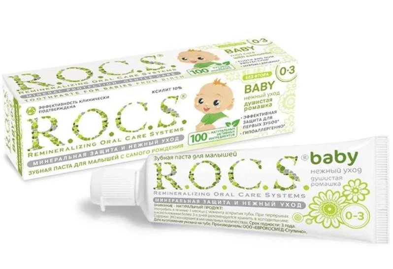 Зубная паста детская R.O.C.S. Baby. Нежный уход. для детей 0-3 лет Душистая ромашка 45г №1