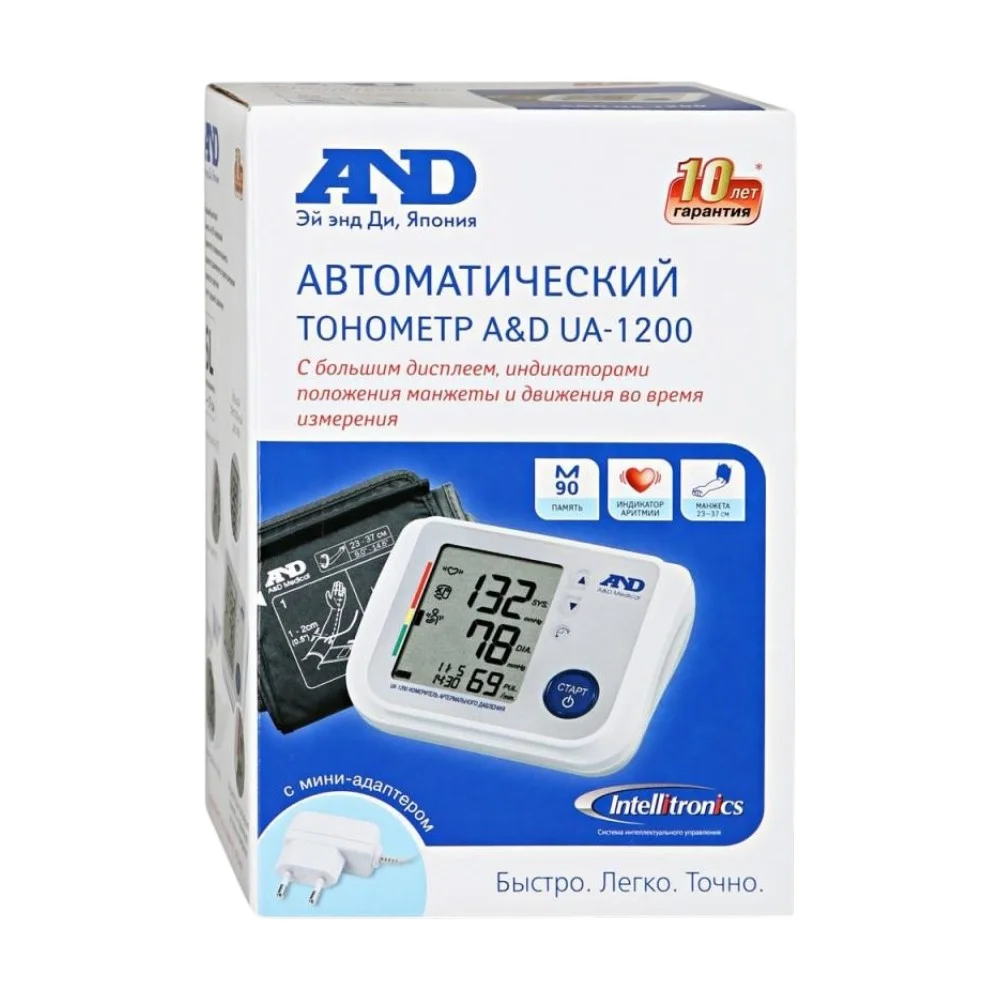 Измеритель артериальн. давления цифровой A & D автомат. UA-1200 на плечо с адаптером, стандартная манжета 23-37см №1