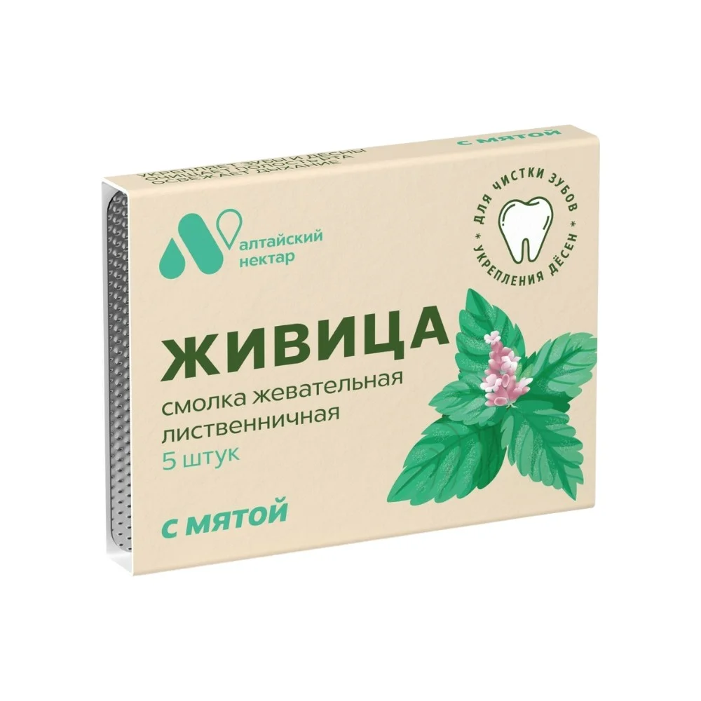 Смолка жевательная для чистки зубов и укрепления десен из смолы лиственницы сибирской с мятой 0,8г №5