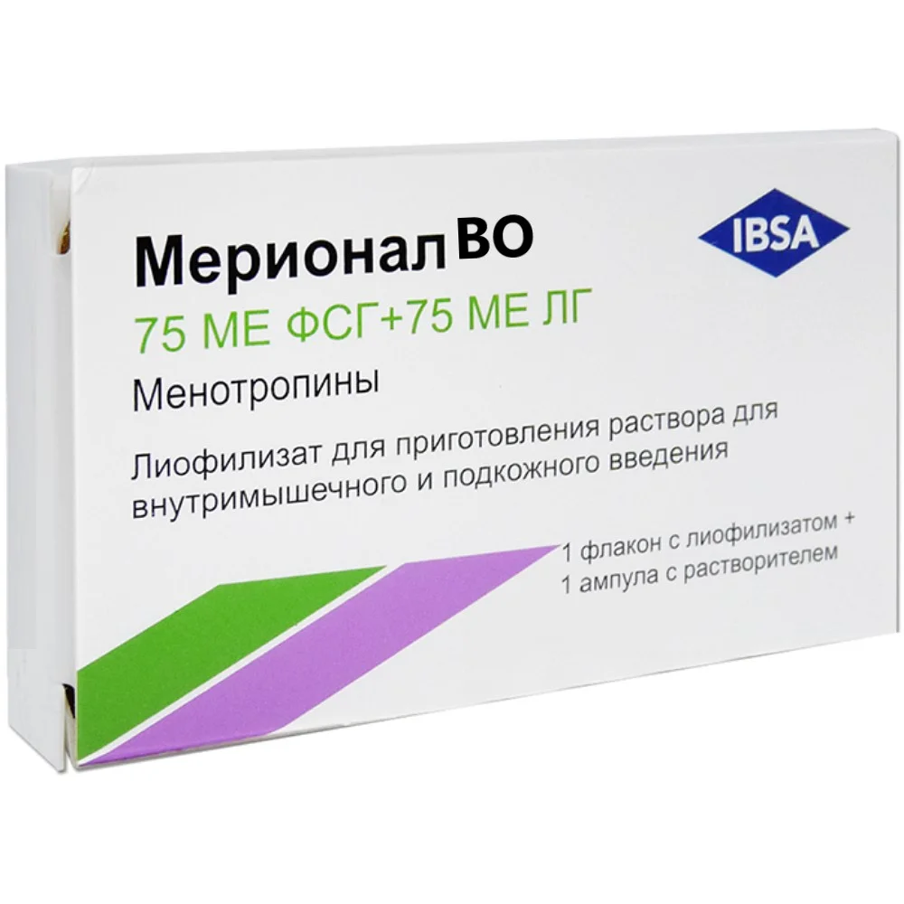 Мерионал ВО пор-к для инъекций лиоф., в к-те с р-лем 75ме флакон №1