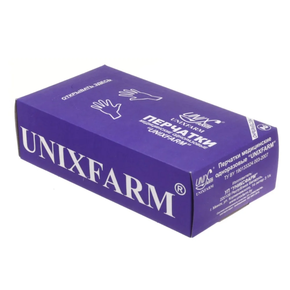 Перчатки UNIXFARM смотровые нитриловые непудренные н/ст. р. M упаковка №100