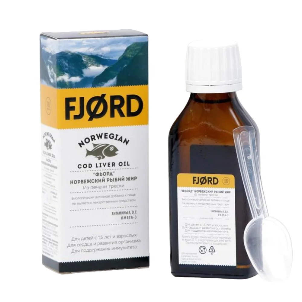Фьорд Норвежский рыбий жир из печени трески БАД 100мл флакон №1