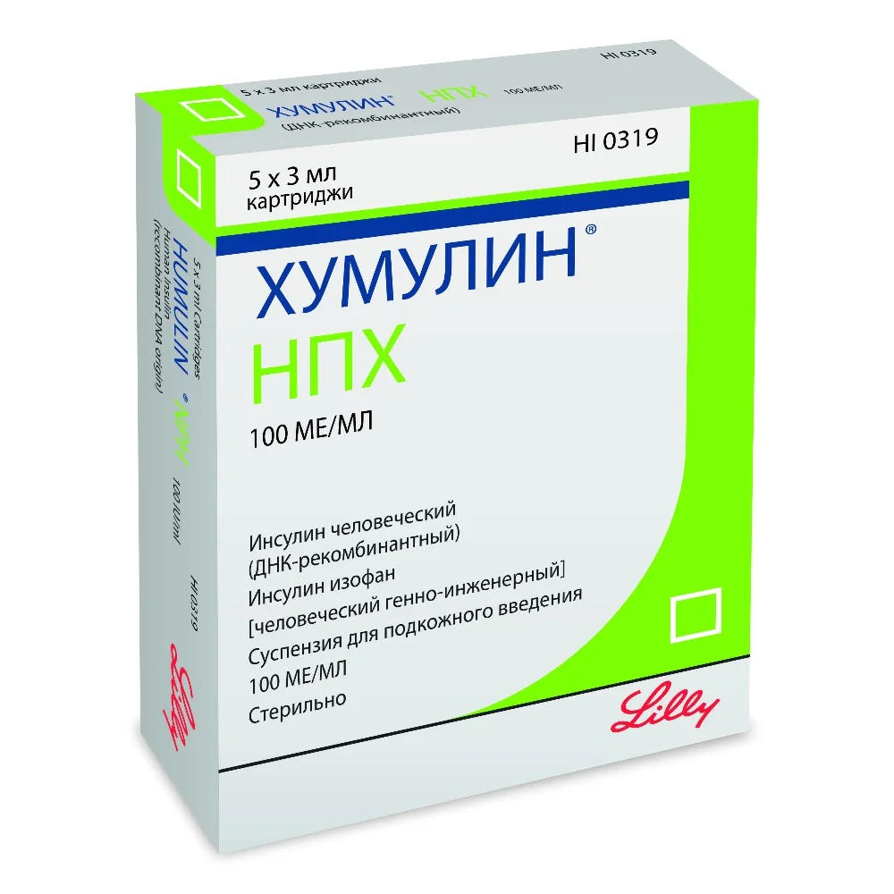 Хумулин НПХ суспензия для инъекций п/к 100ме/мл 3мл картридж №5